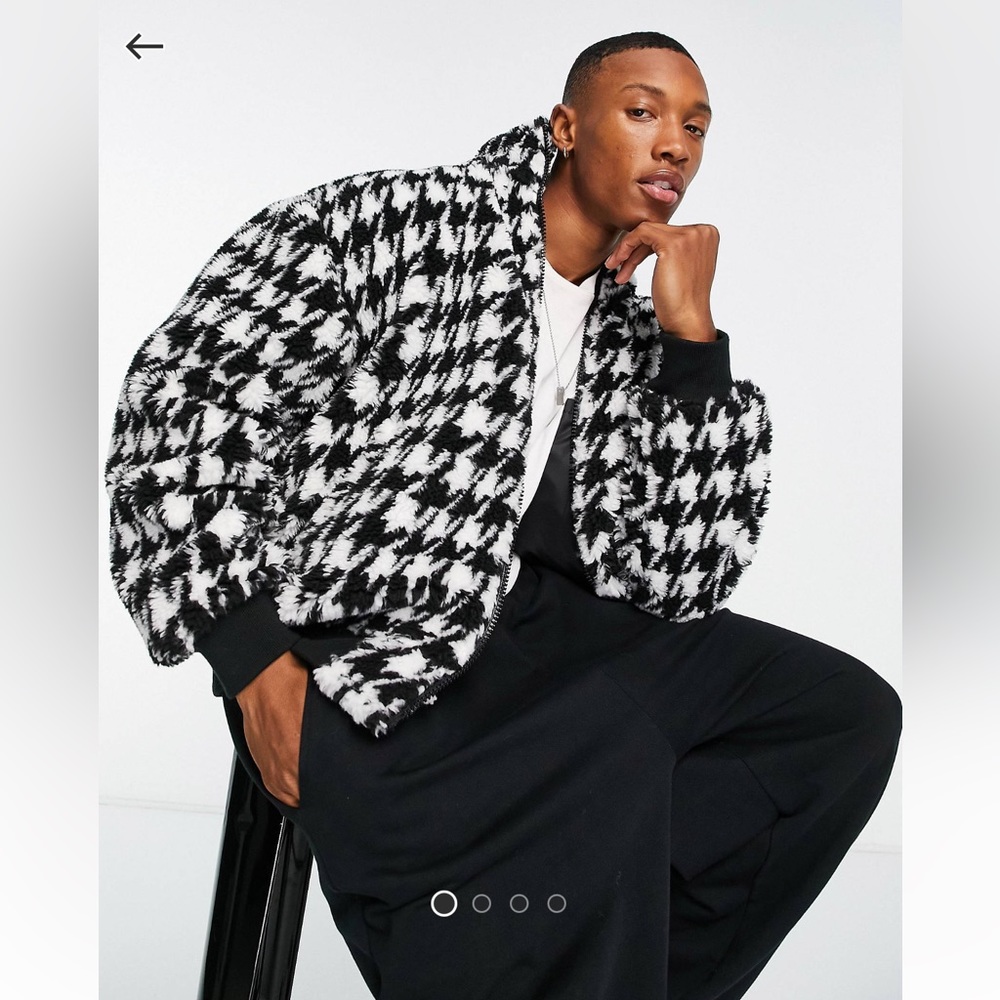 ASOS Oversized Houndstooth Borg Bomber Jacket